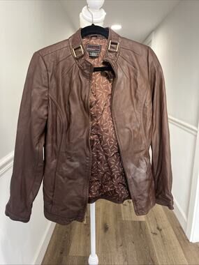 Bradley Womens Soft Rich Brown Leather Zip Front Jacket Size M Bomber Lined